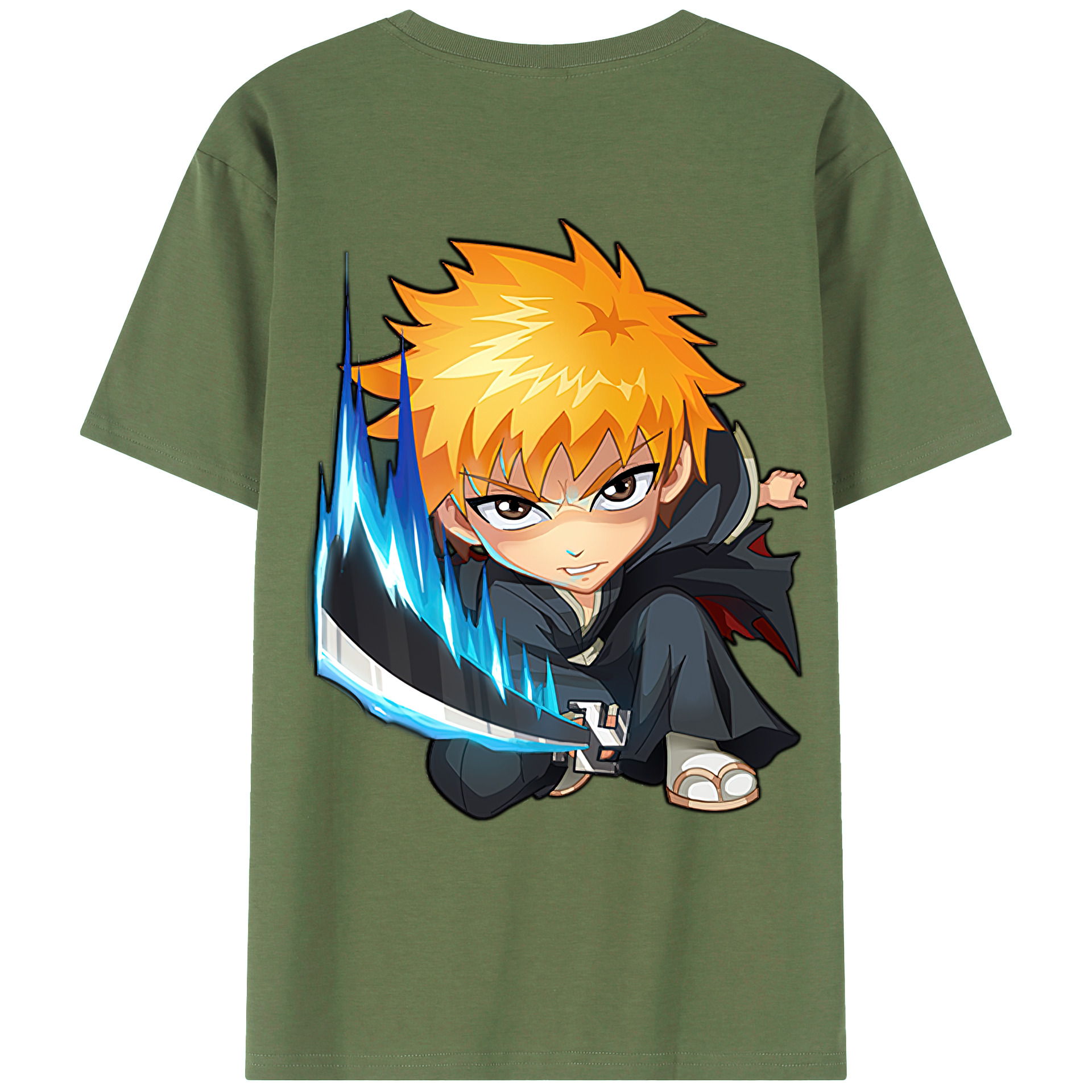 （画像用） ブリーチ 黒崎一護（くろさき いちご）BLEACH Kurosaki Ichigo 綿100％ メンズ半袖Tシャツ（バックプリント） 通気性